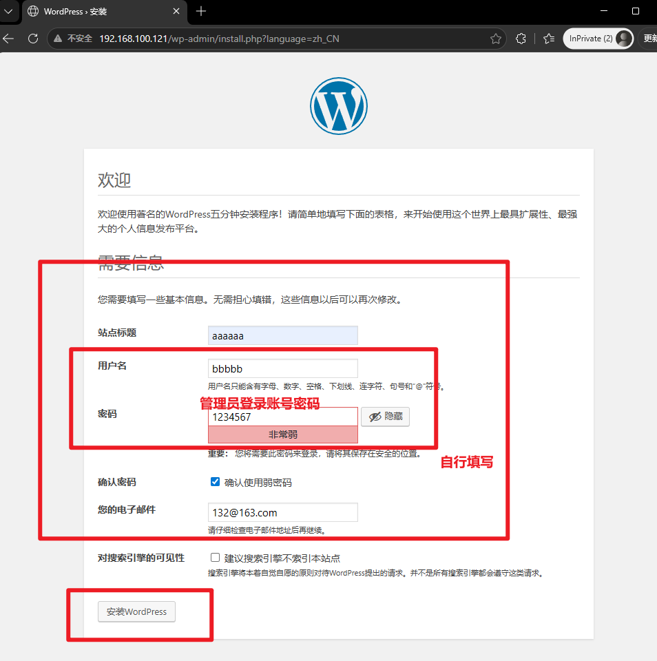 WordPress 安装 - 站点信息 1